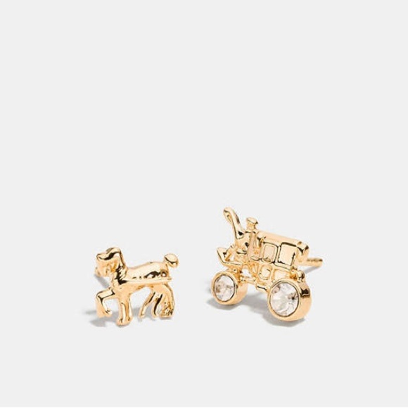 Coach Pave Horse And Carriage Stud Earrings - Gold Plated - NWT - Picture 1 of 6